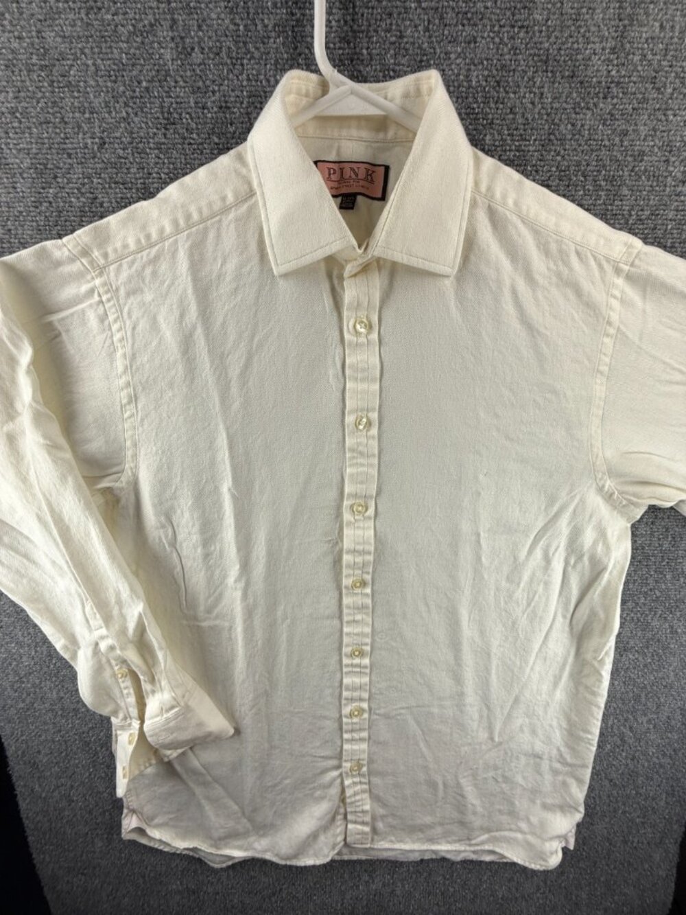 Thomas Pink 16 34.5 Herringbone Soft Yellow Flannel Long Sleeve Men Button Up